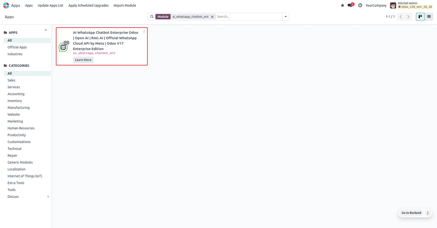 AI WhatsApp Chatbot Enterprise edition overview inside Odoo