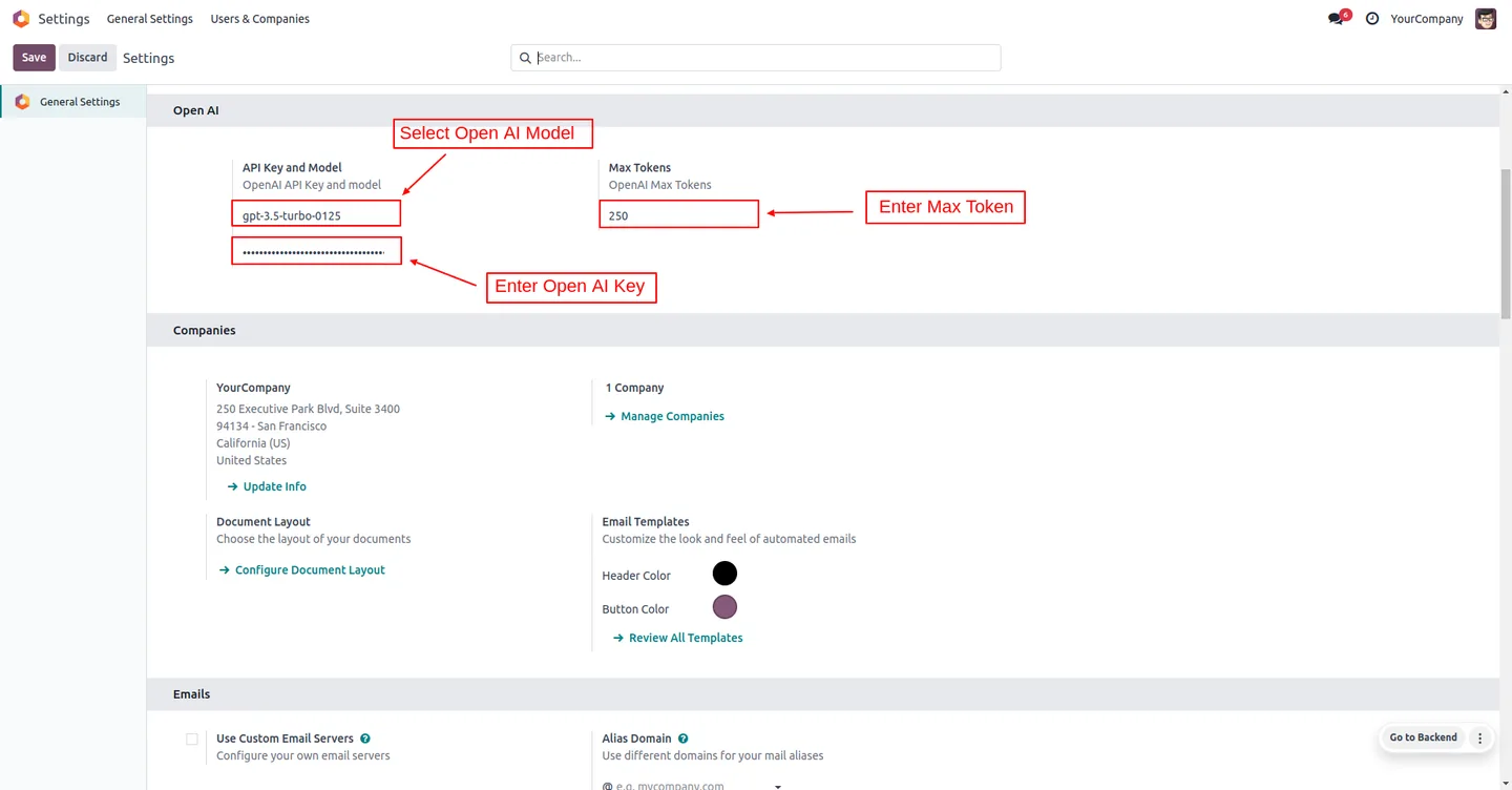 OpenAI configuration for the AI WhatsApp Chatbot in Odoo Enterprise
