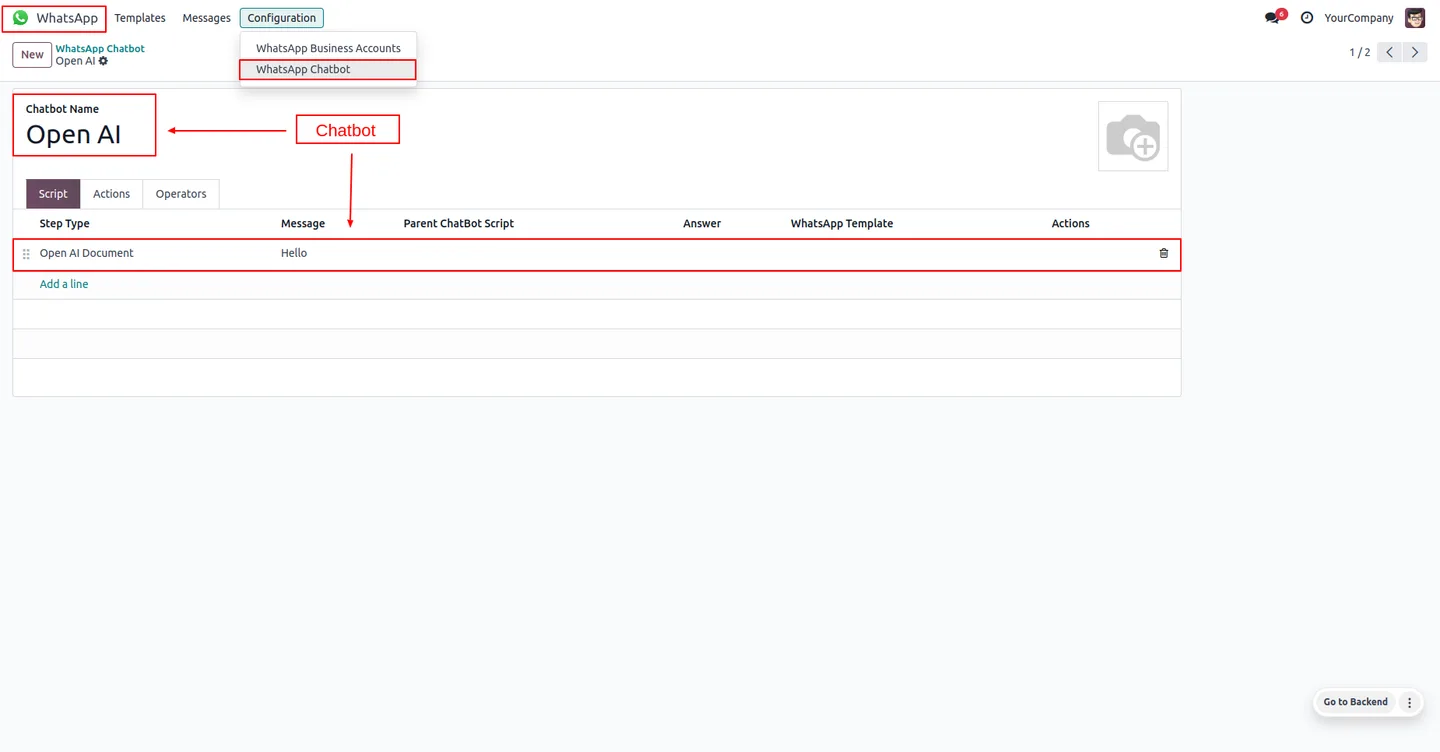 Building the AI WhatsApp Chatbot script in Odoo Enterprise