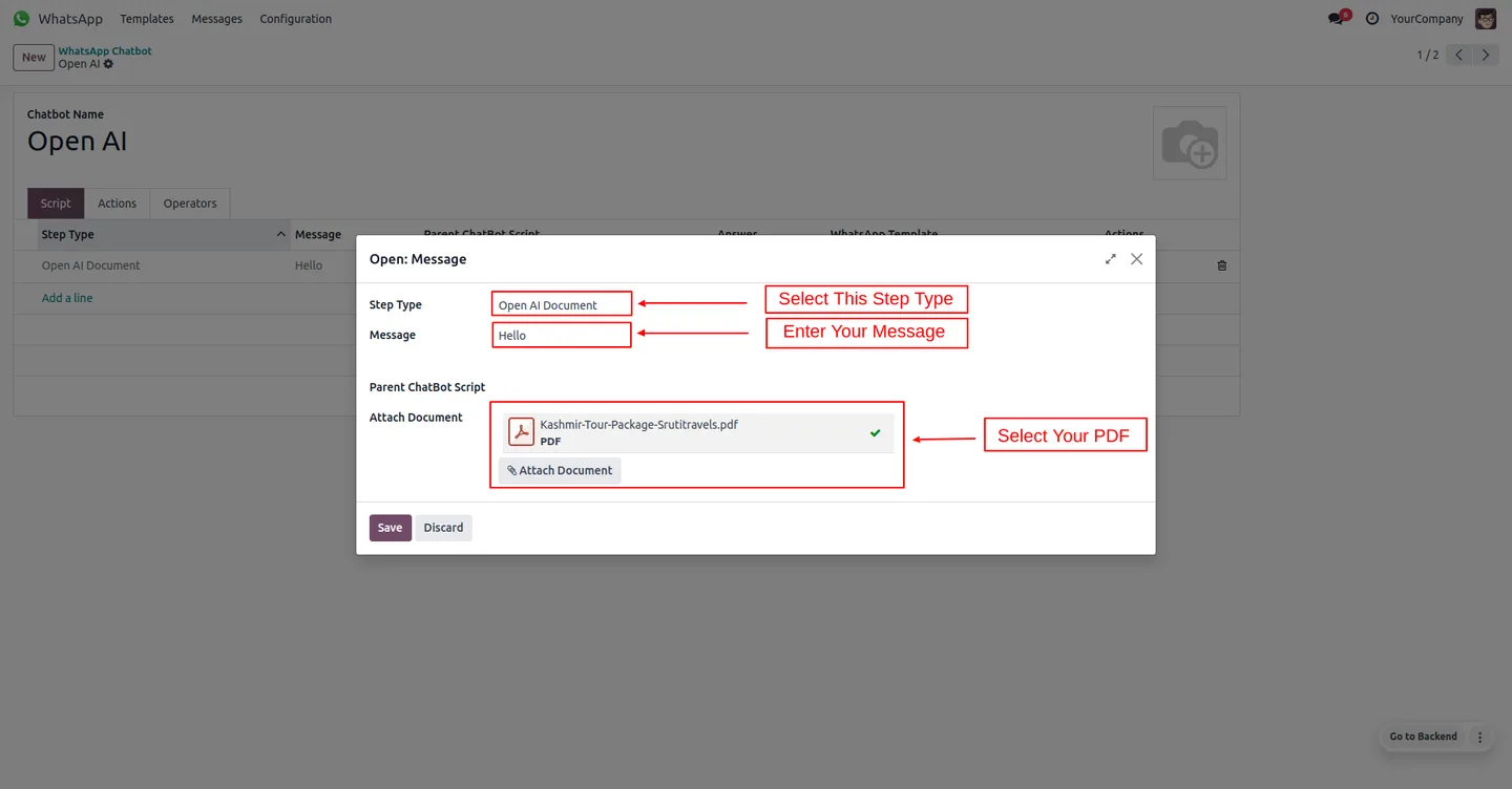 Attaching a PDF document for the AI WhatsApp Chatbot to answer from
