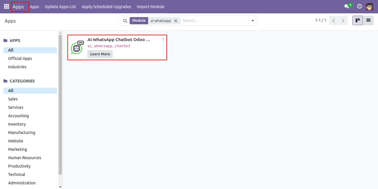 AI WhatsApp Chatbot module overview inside Odoo Community