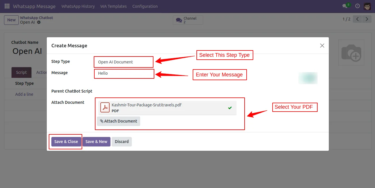 Building the AI WhatsApp Chatbot script in Odoo