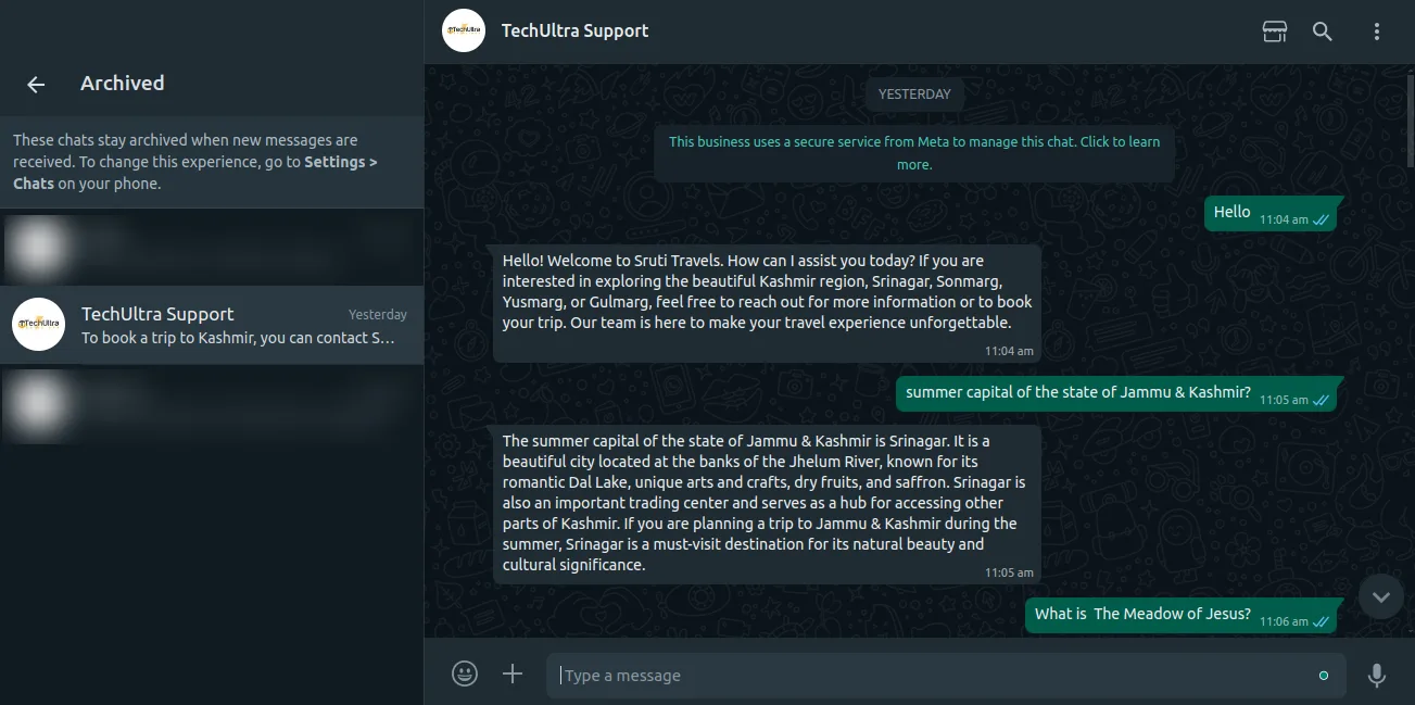 WhatsApp conversation handled by the AI chatbot in Odoo