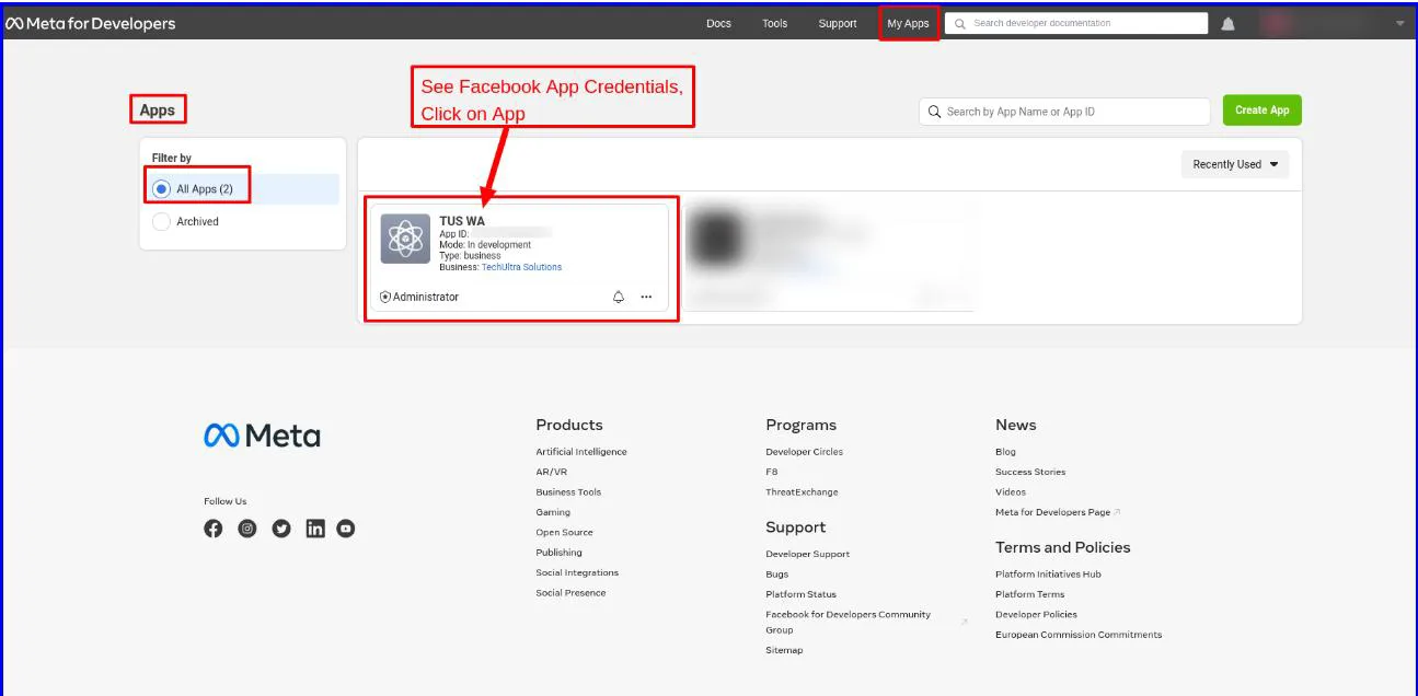 Retrieving Facebook app credentials for the Odoo WhatsApp suite
