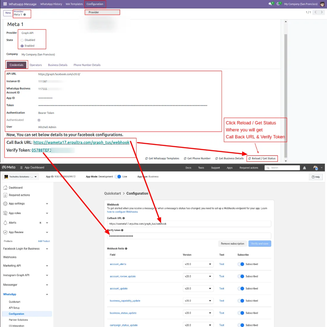 Linking the Meta WhatsApp configuration to the Odoo provider record