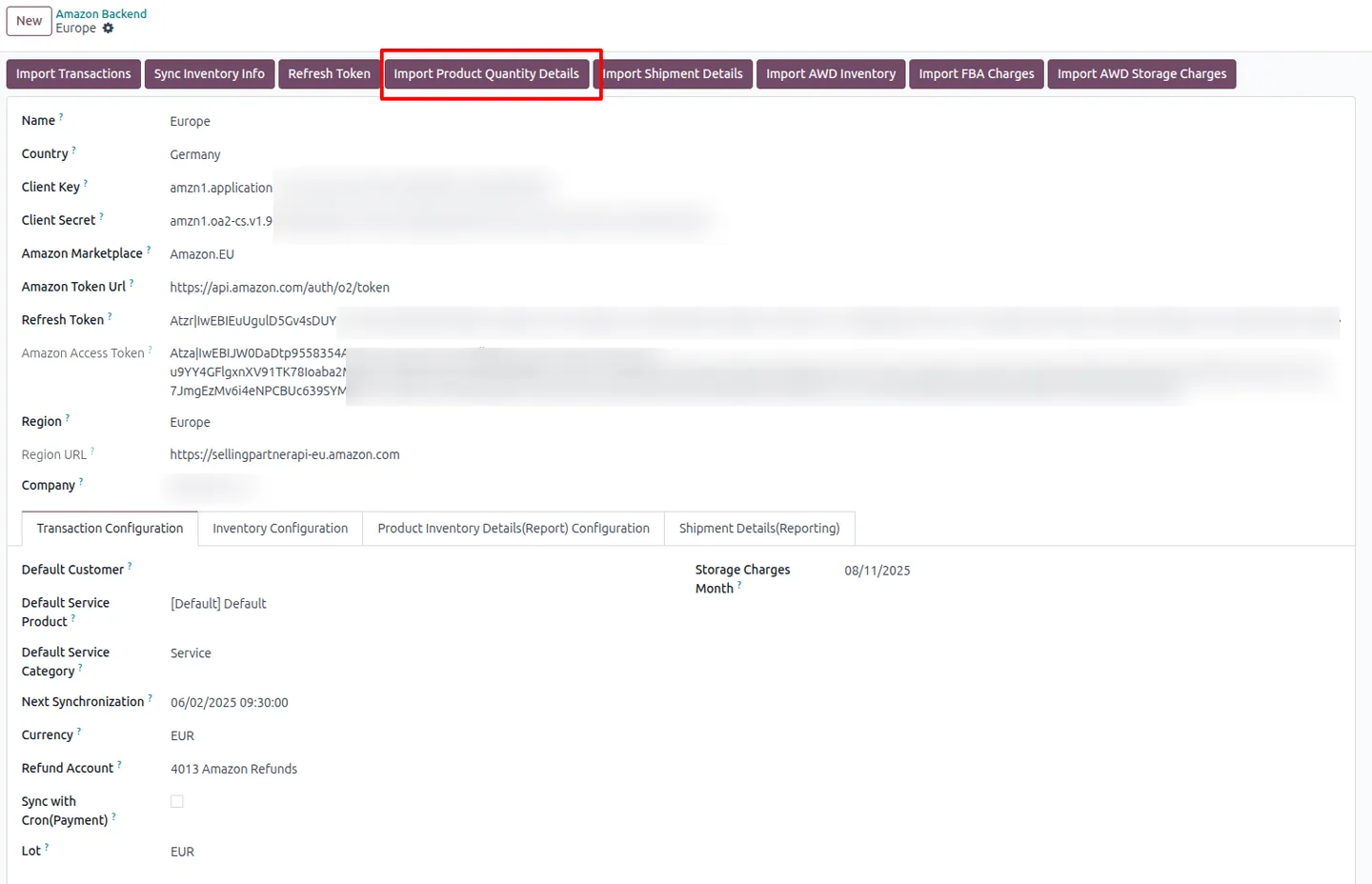 Importing Amazon FBA product quantity details into Odoo