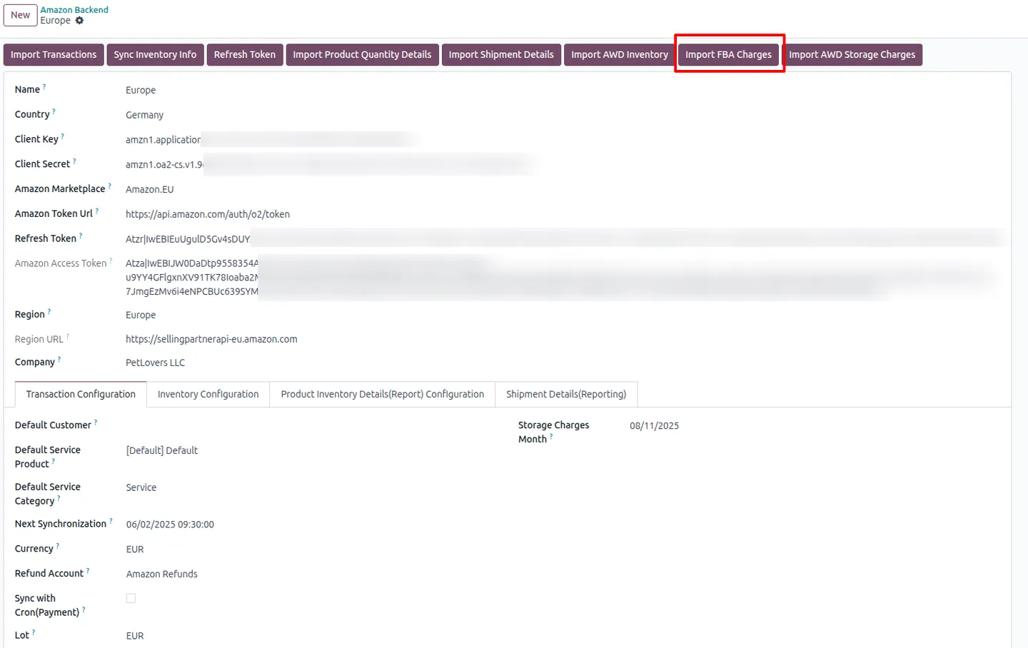 FBA inventory report with available, reserved, and inbound quantities