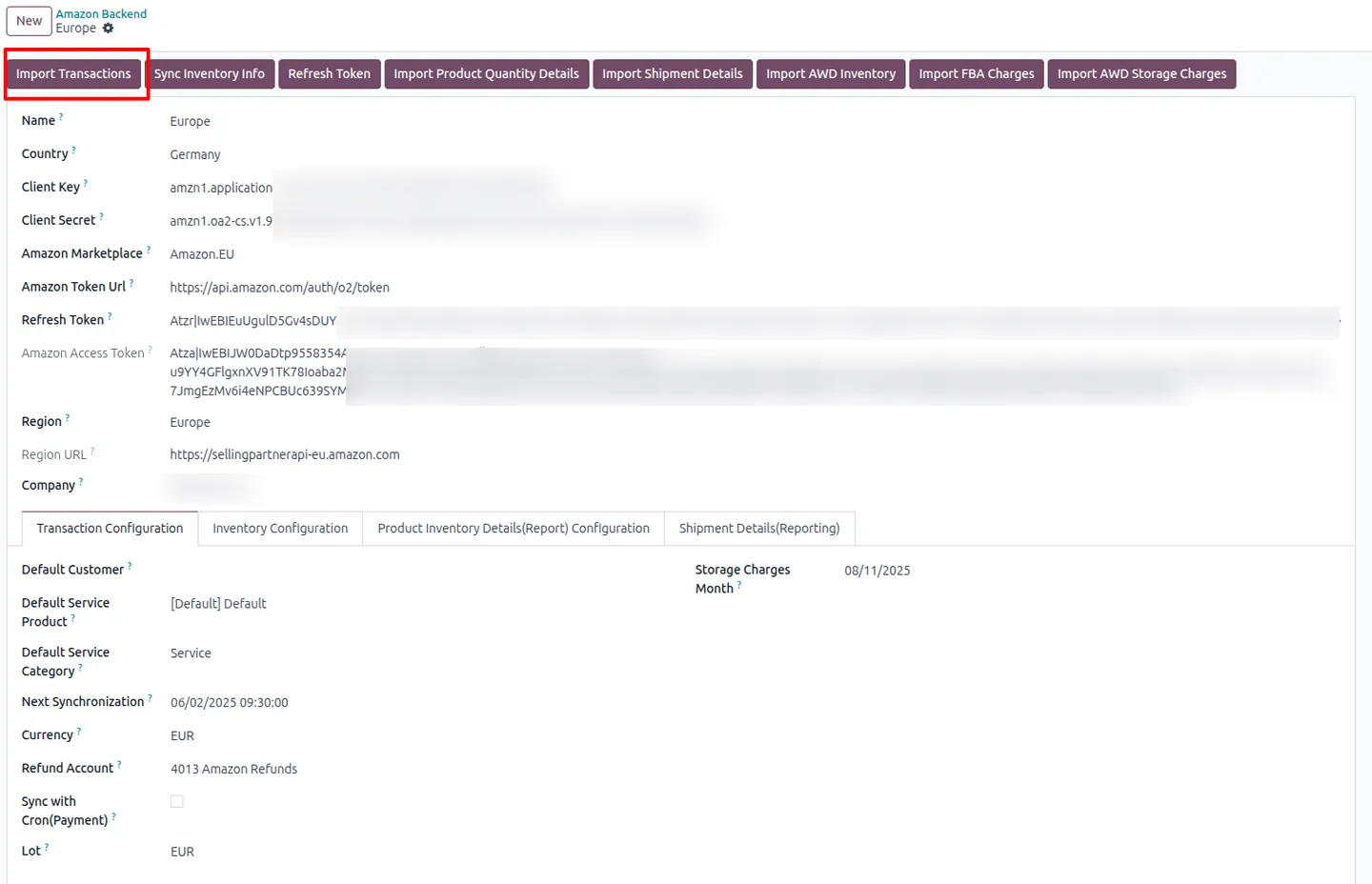 Importing Amazon financial transactions into Odoo