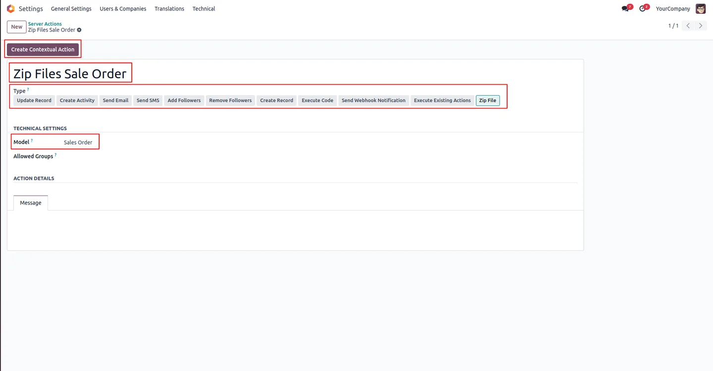Activating developer mode in Odoo to access Technical server actions
