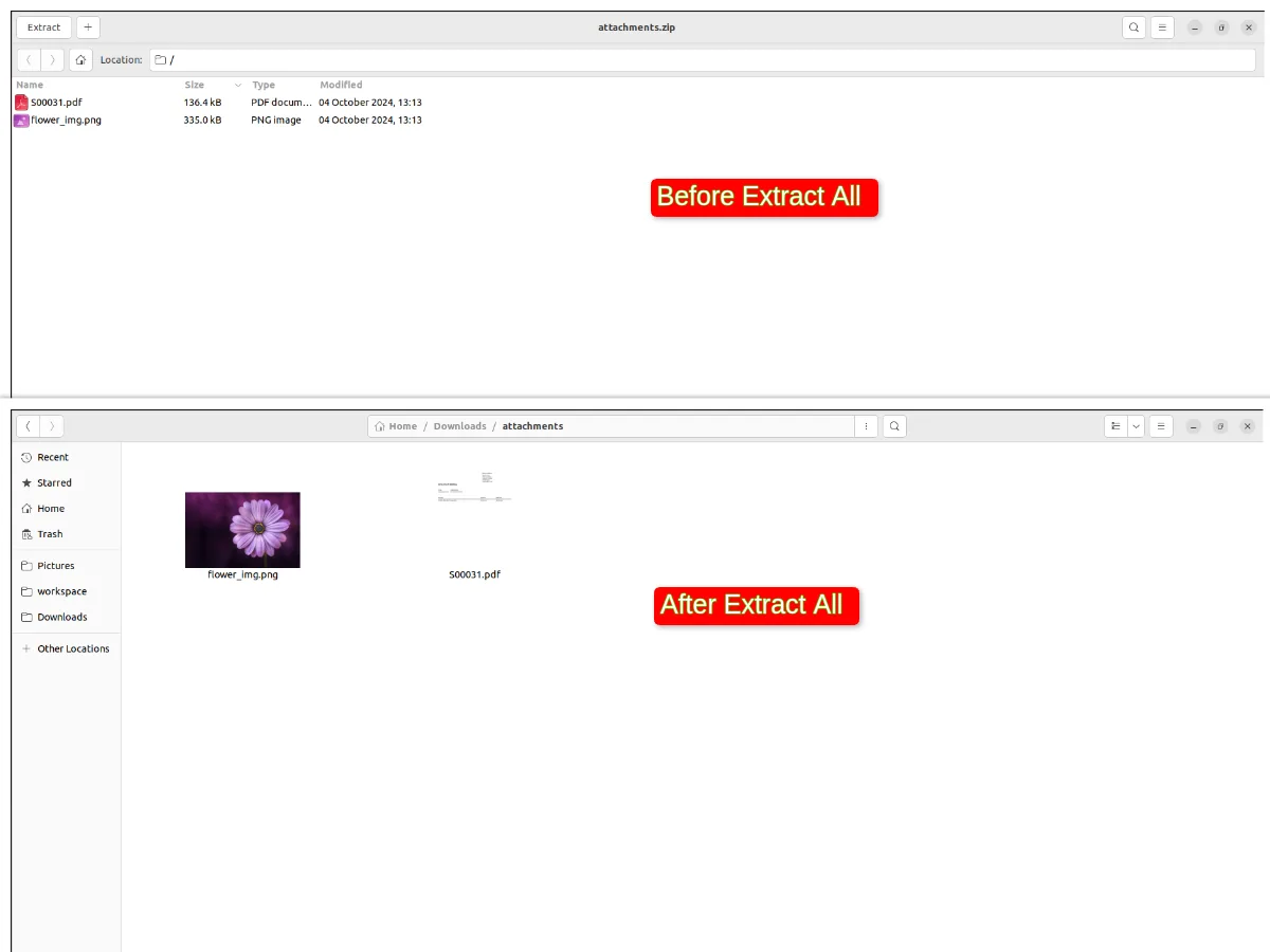 ZIP archive of an Odoo record's attachments extracted on the desktop