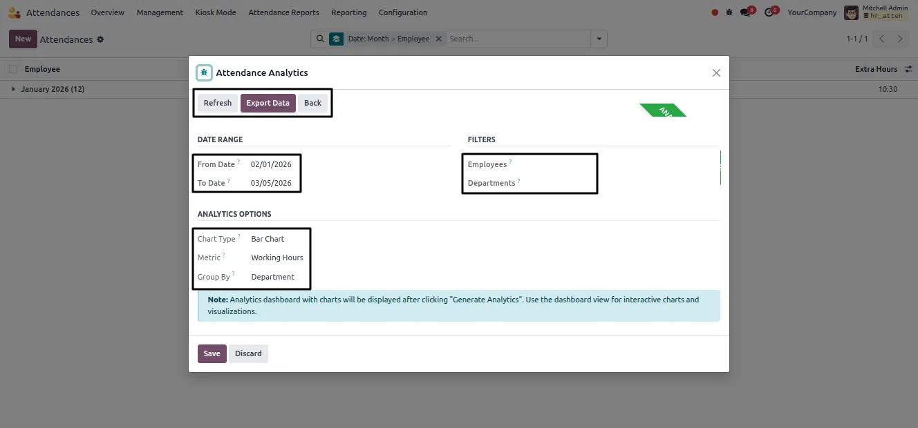 Configuring custom attendance statuses with short codes and colours in Odoo