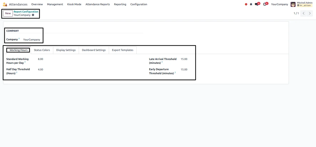 Setting the Attendance Report Administrator access role on an Odoo user