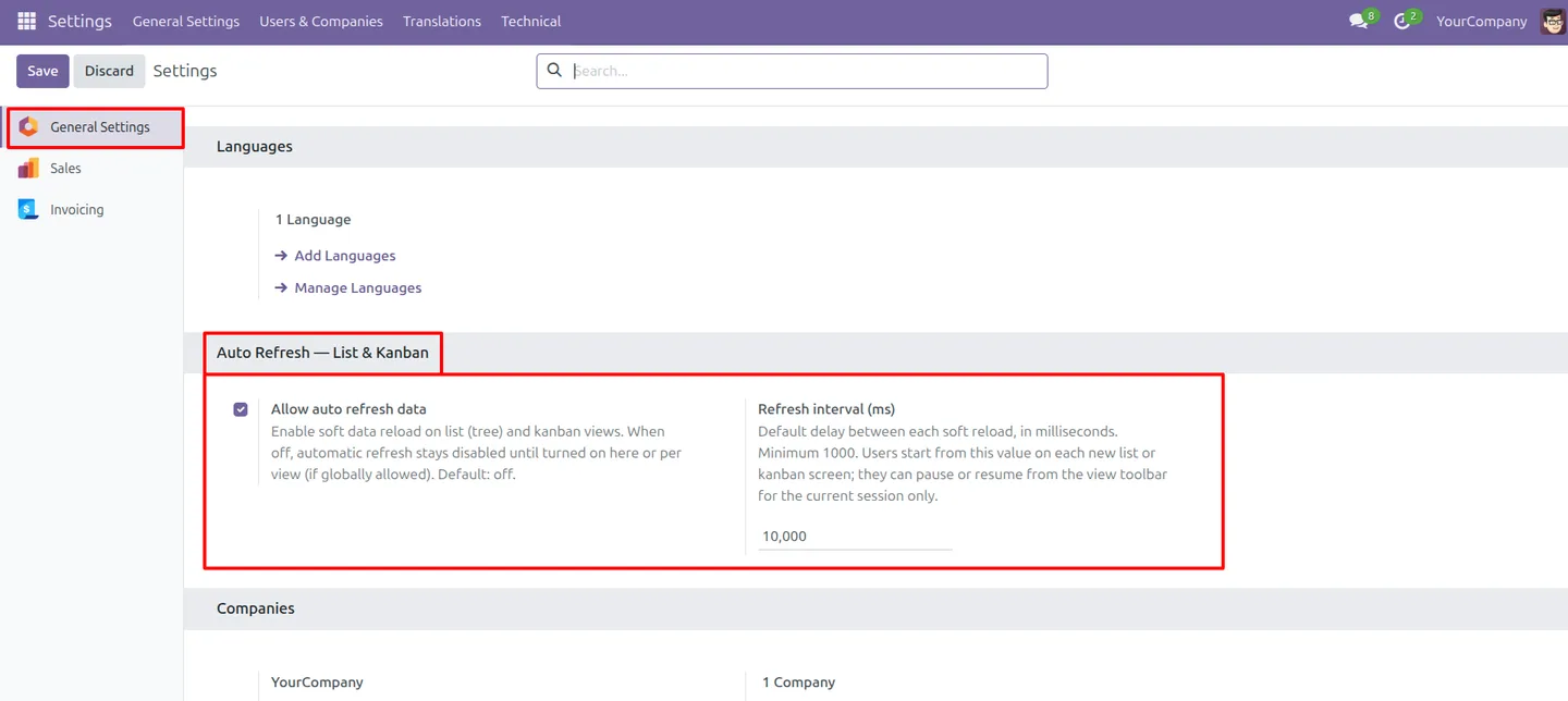 Auto Refresh List & Kanban settings with the refresh interval configured