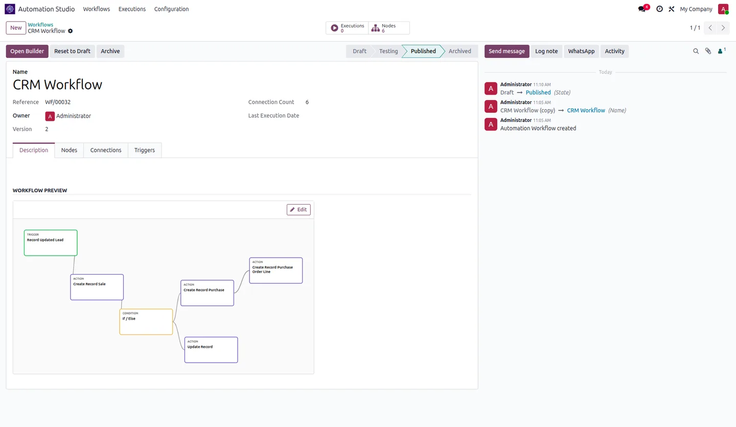 Event-based trigger configuration in Automation Studio for Odoo