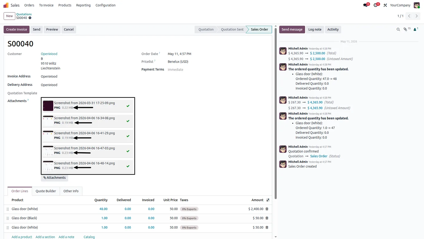 Uploaded file sizes shown in the Odoo Many2Many upload widget