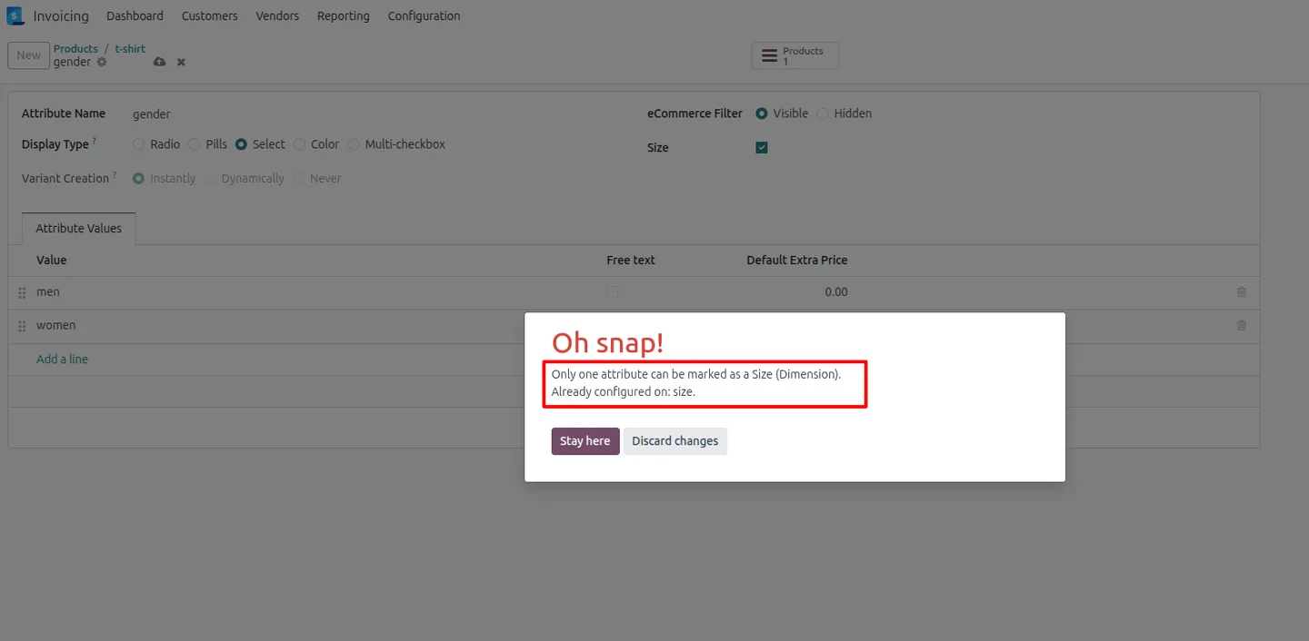 A validation message shown in the Bulk Add to Cart variant matrix