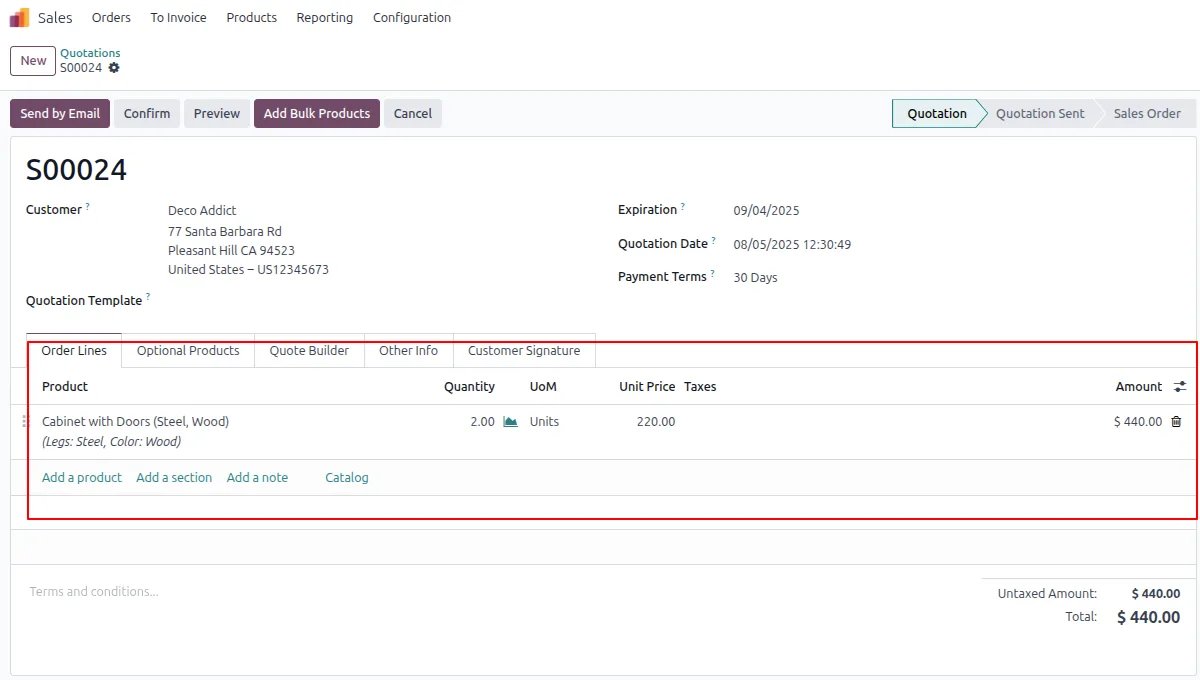 Sale Order populated with bulk-added product lines in Odoo