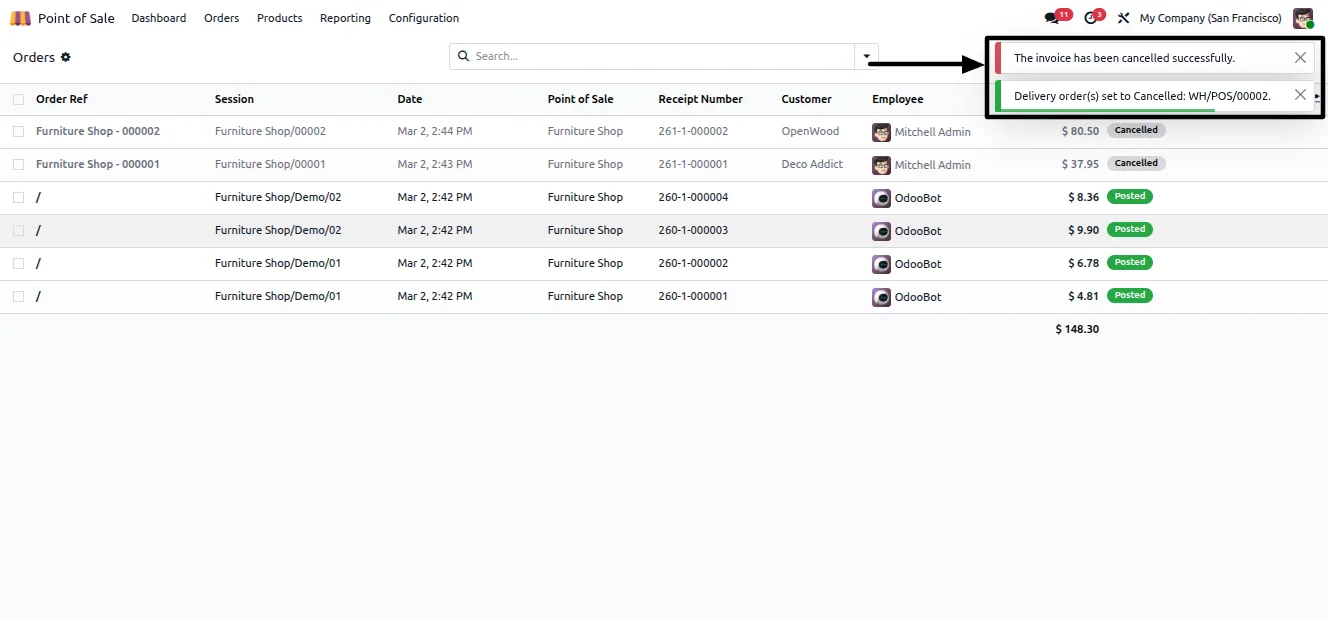 Selecting multiple POS orders with checkboxes in Odoo