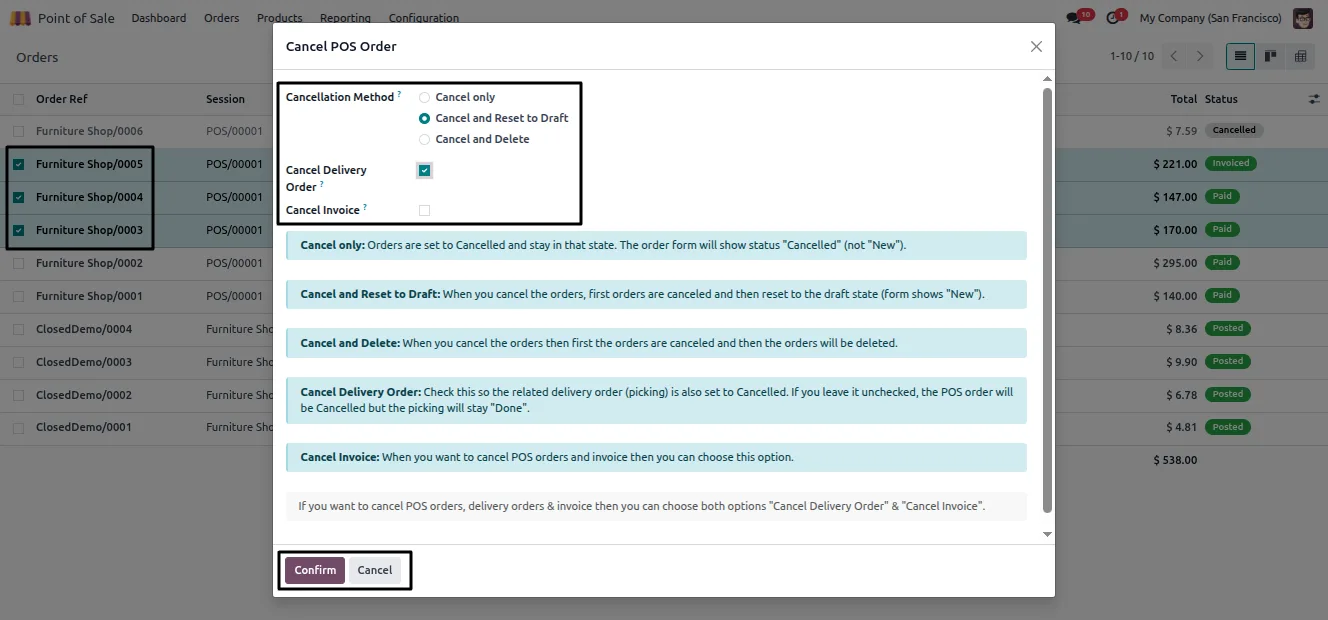 Cancelling delivery orders linked to a cancelled POS order in Odoo