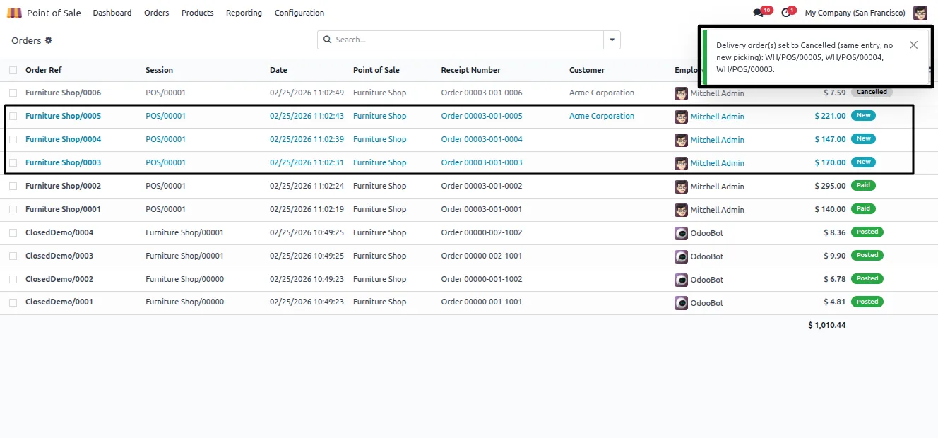 Cancelling invoices tied to cancelled POS orders in Odoo