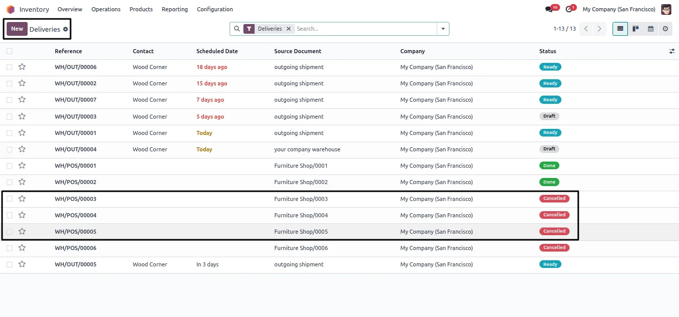 POS orders showing the cancelled status after bulk cancellation in Odoo