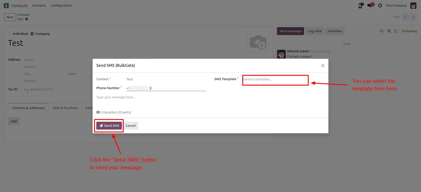 BulkGate bulk SMS send to multiple recipients in Odoo
