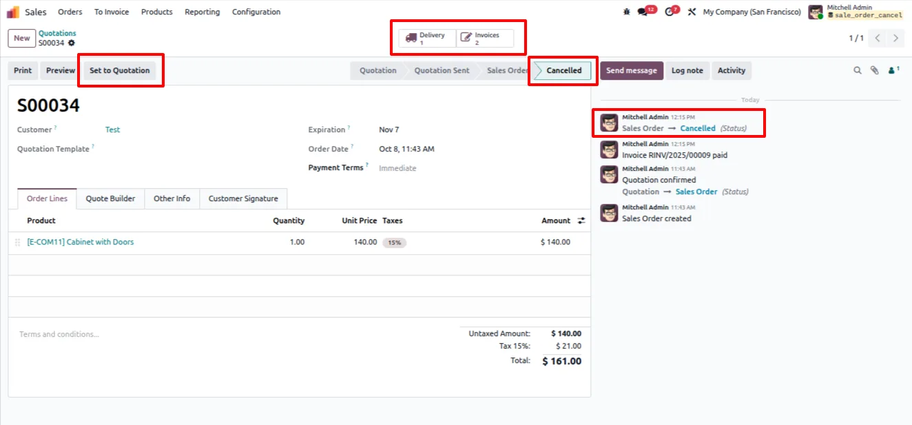 Payment tied to the cancelled Odoo sales order handled automatically