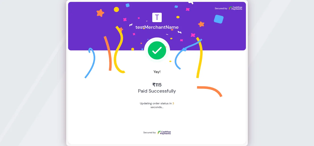 A Cashfree payment transaction recorded against an Odoo invoice