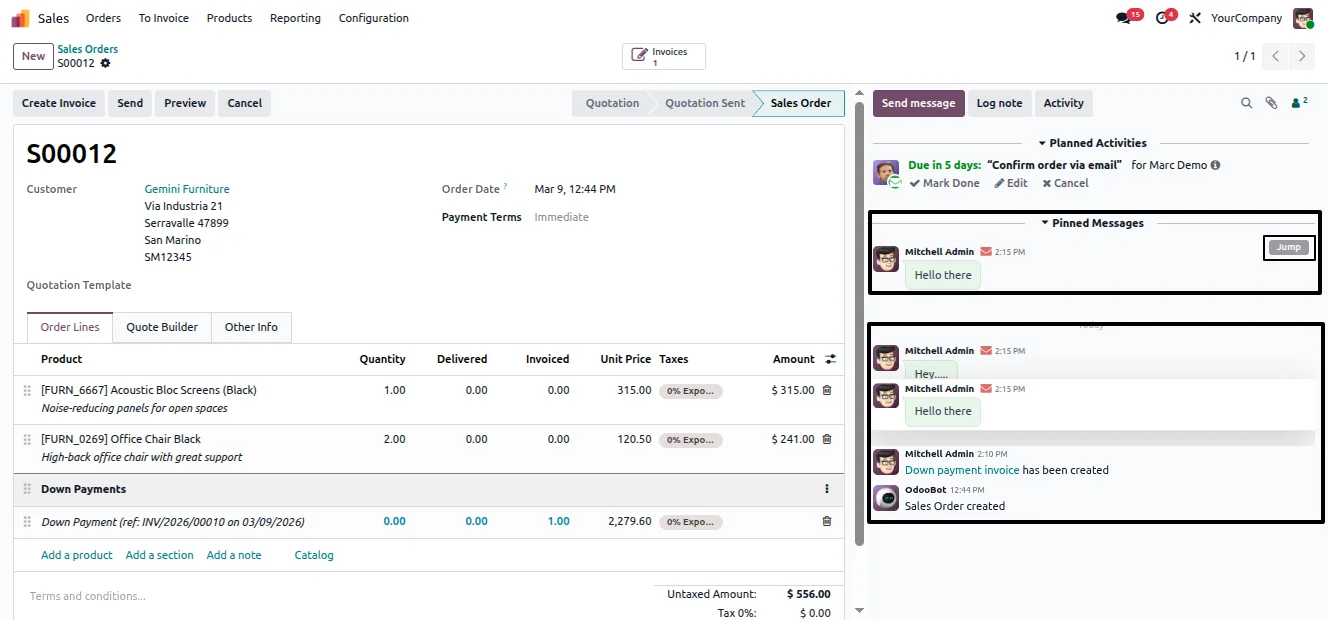 Unpinning a pinned chatter message in Odoo with one click