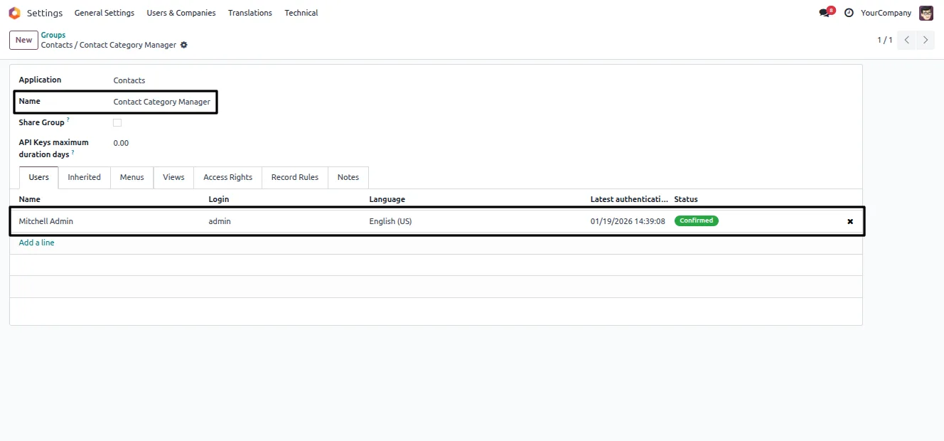 Contact Category Management list of hierarchical categories in Odoo