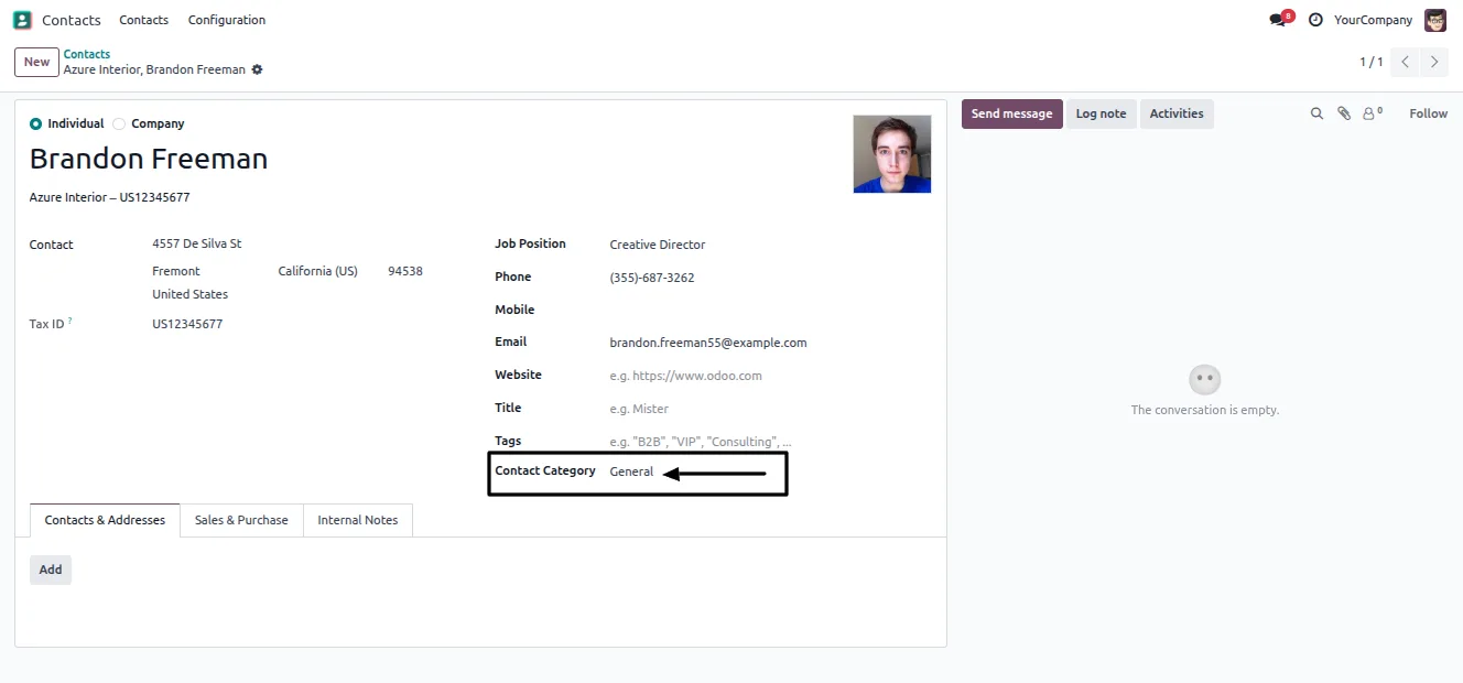 The Contact Category Manager access group in Odoo settings