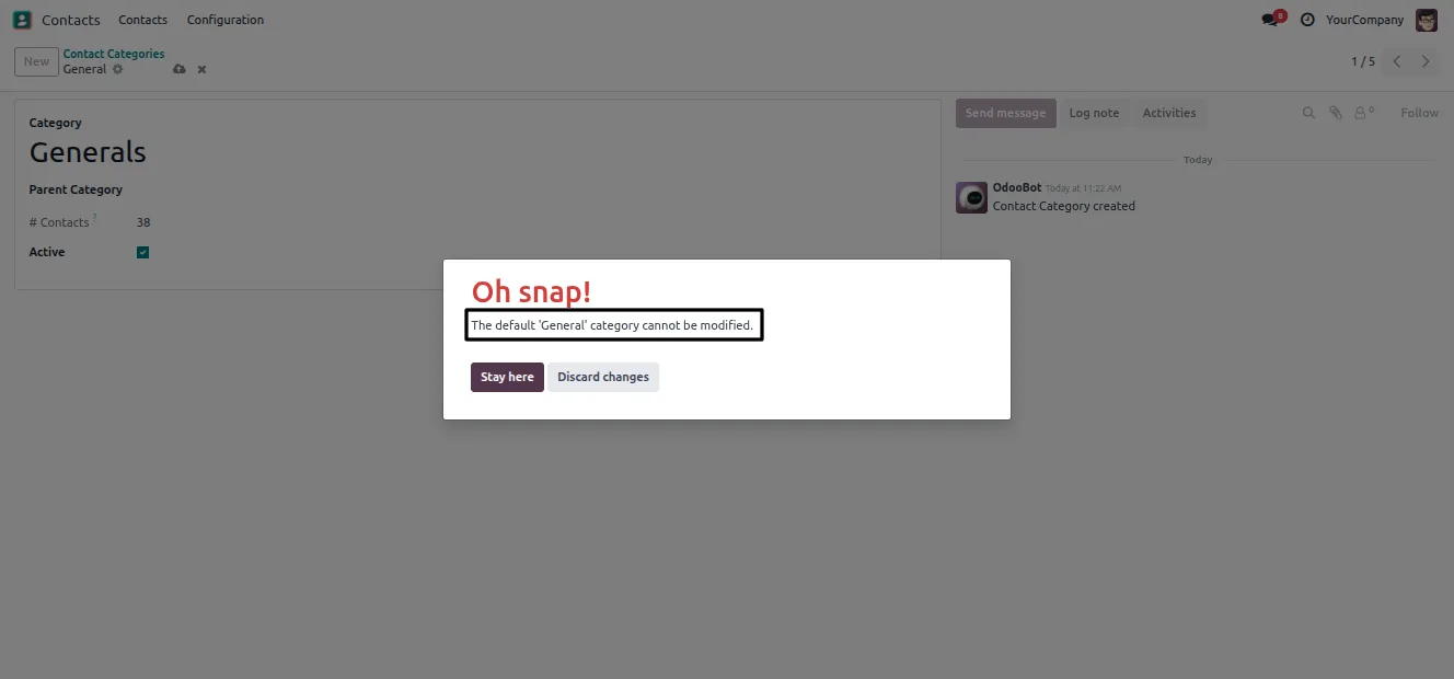 Assigning a category to a contact in the Odoo Contacts app