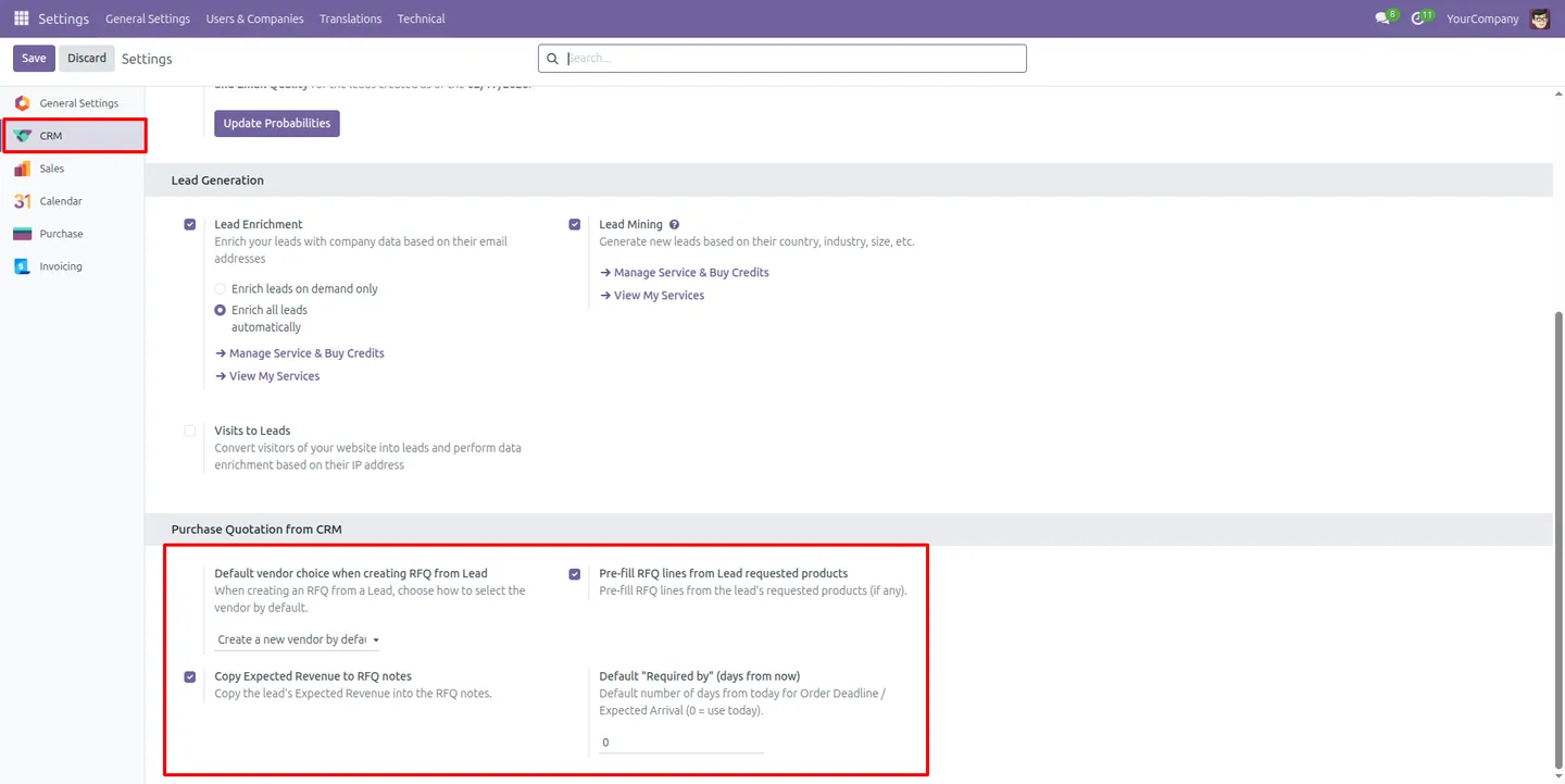 CRM to Purchase Quotation module in the Odoo Apps list, ready to install