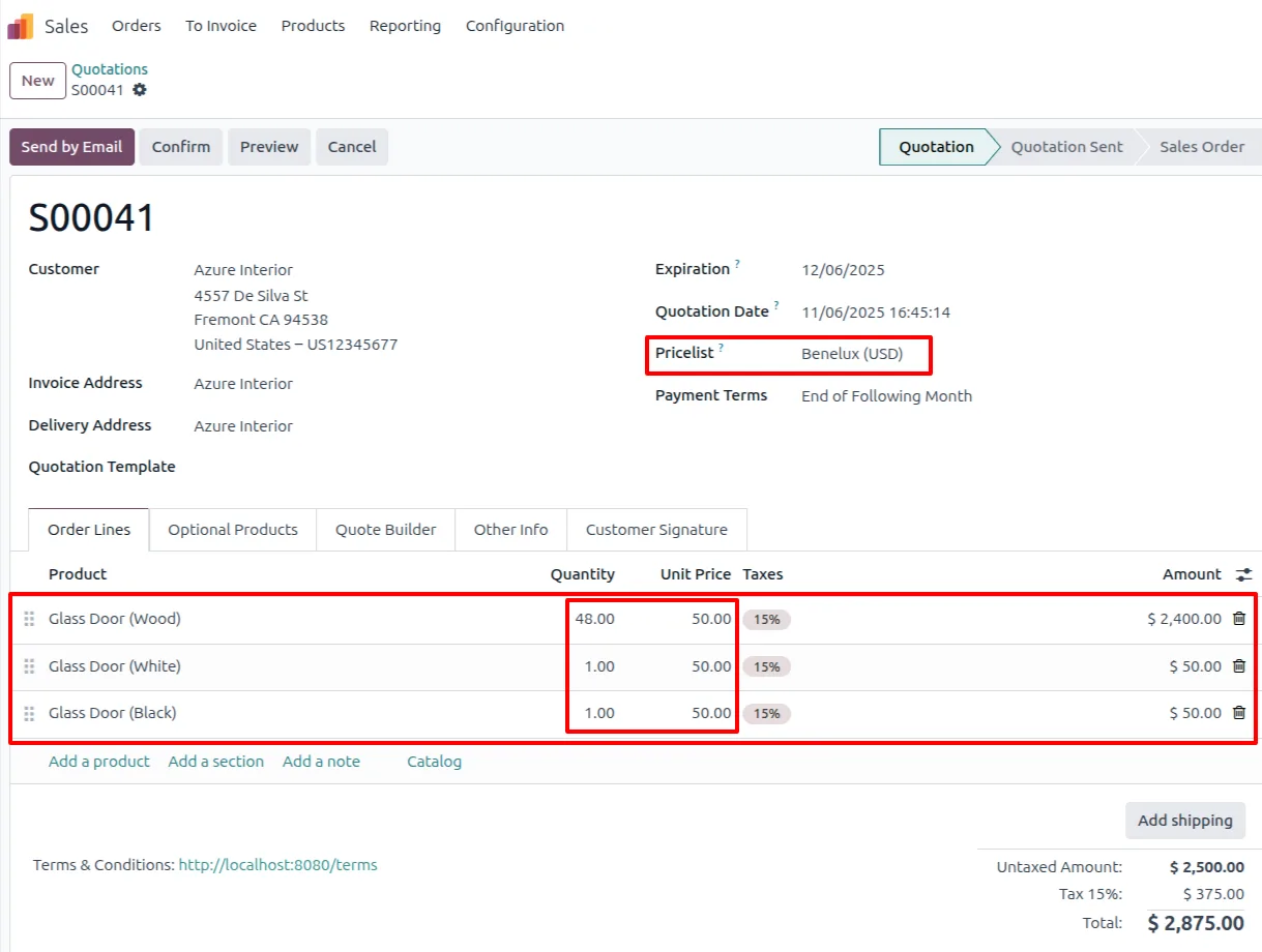Sales order variant prices after the cumulative discount applies in Odoo