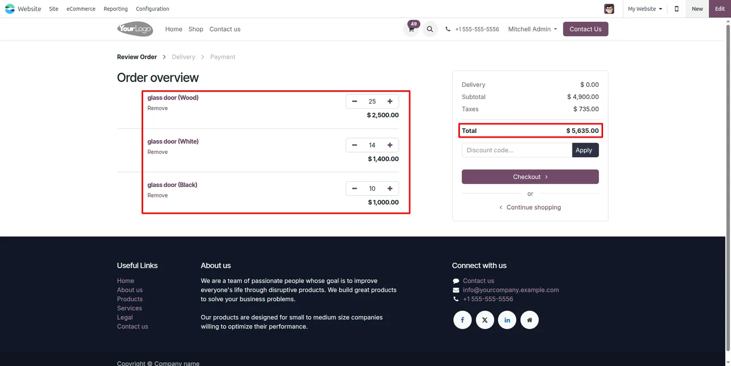 Odoo eCommerce product price before the cumulative variant discount