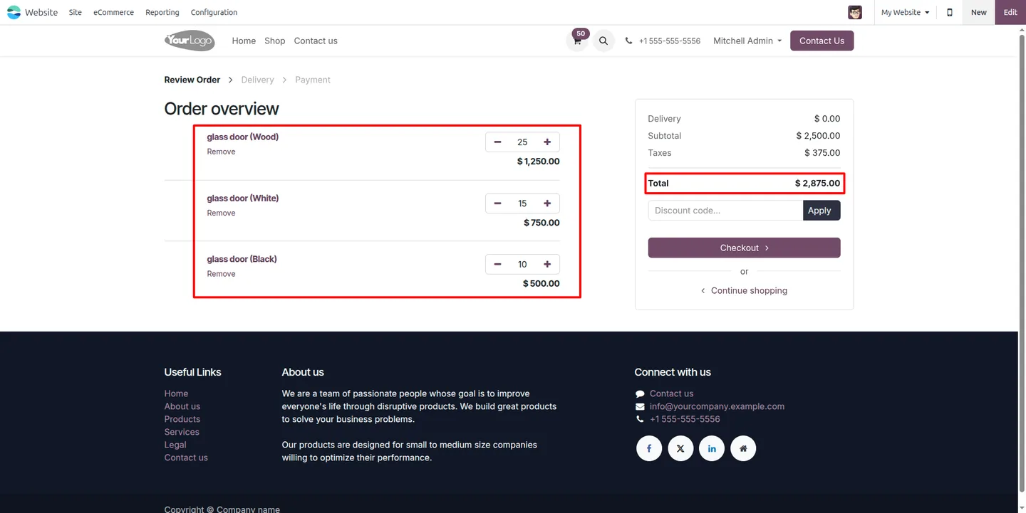 Odoo eCommerce product price after the cumulative variant discount applies