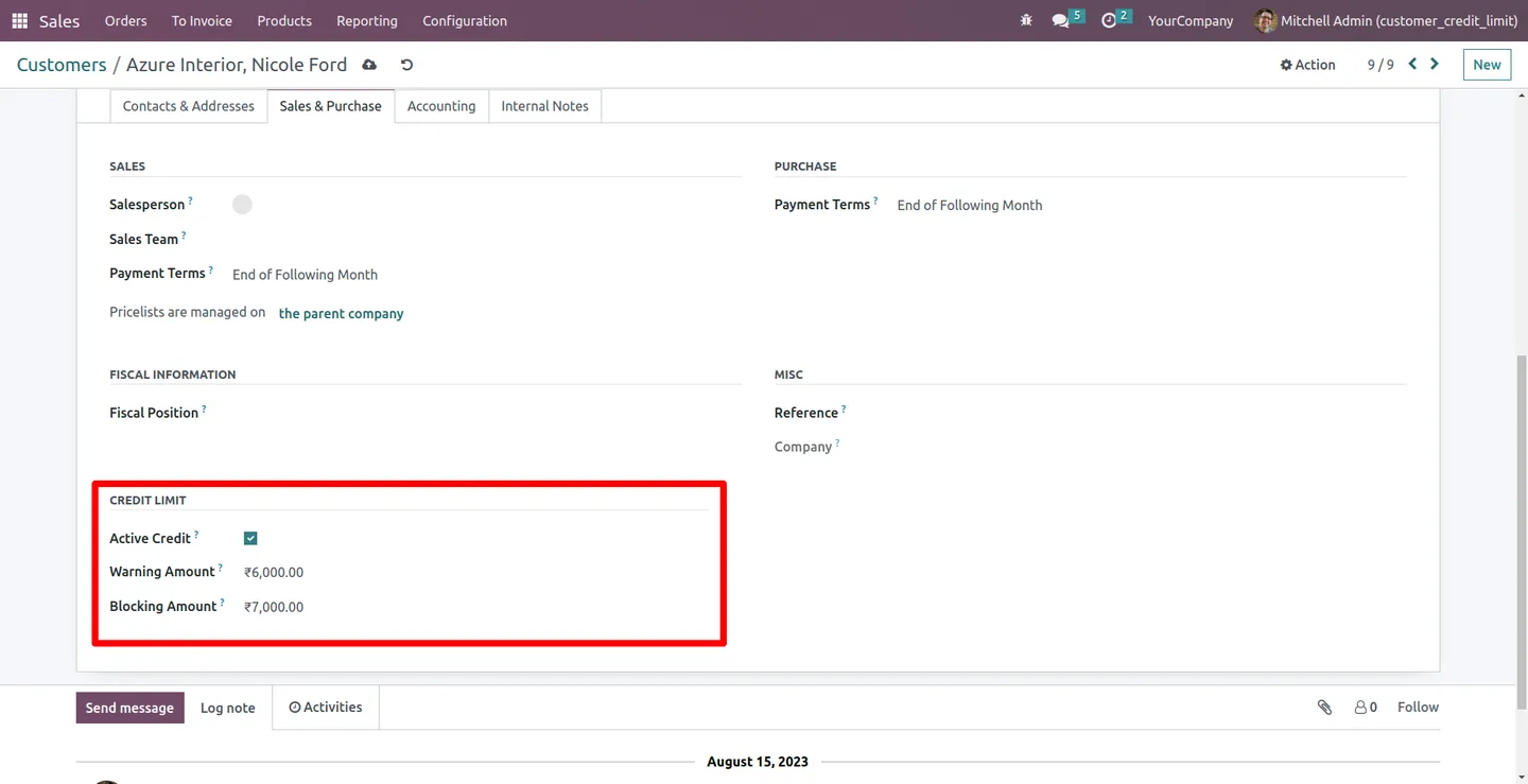 Setting a customer credit limit on an Odoo customer record
