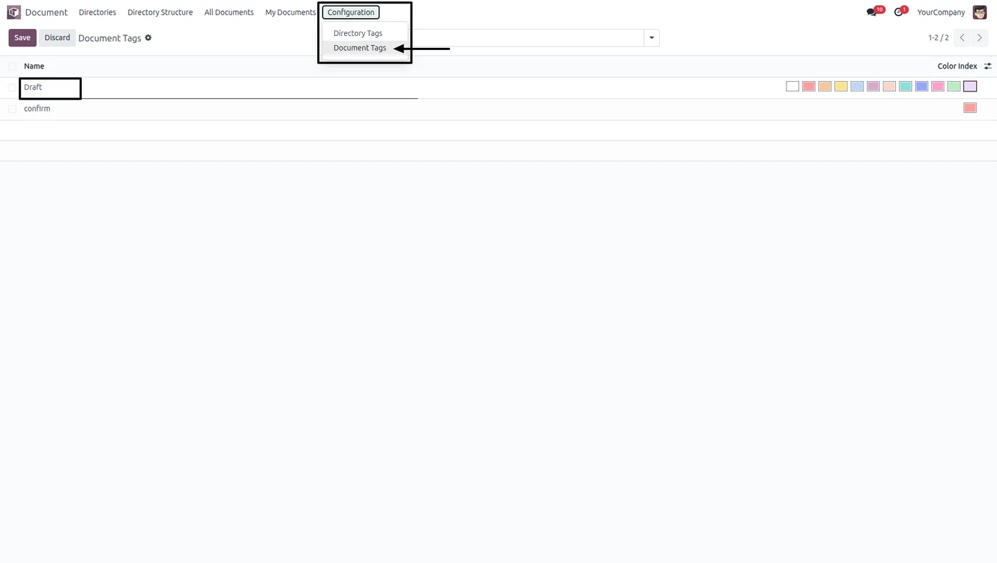 Configuring a directory with parent folder and company in Odoo