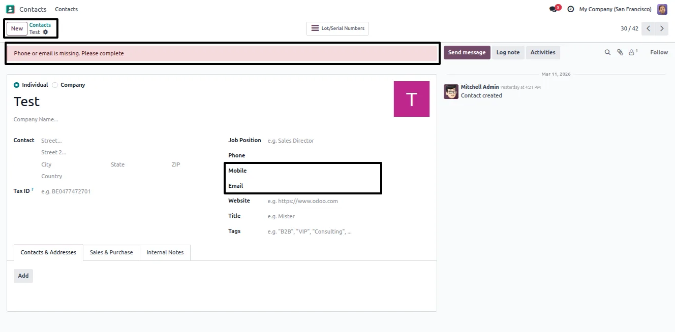 Defining a domain condition that triggers a form warning in Odoo