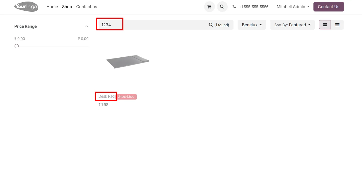 Product found on the Odoo eCommerce website by entering its barcode number