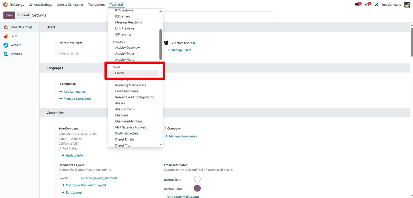 Resend Email Configuration screen with interval and unit fields in Odoo