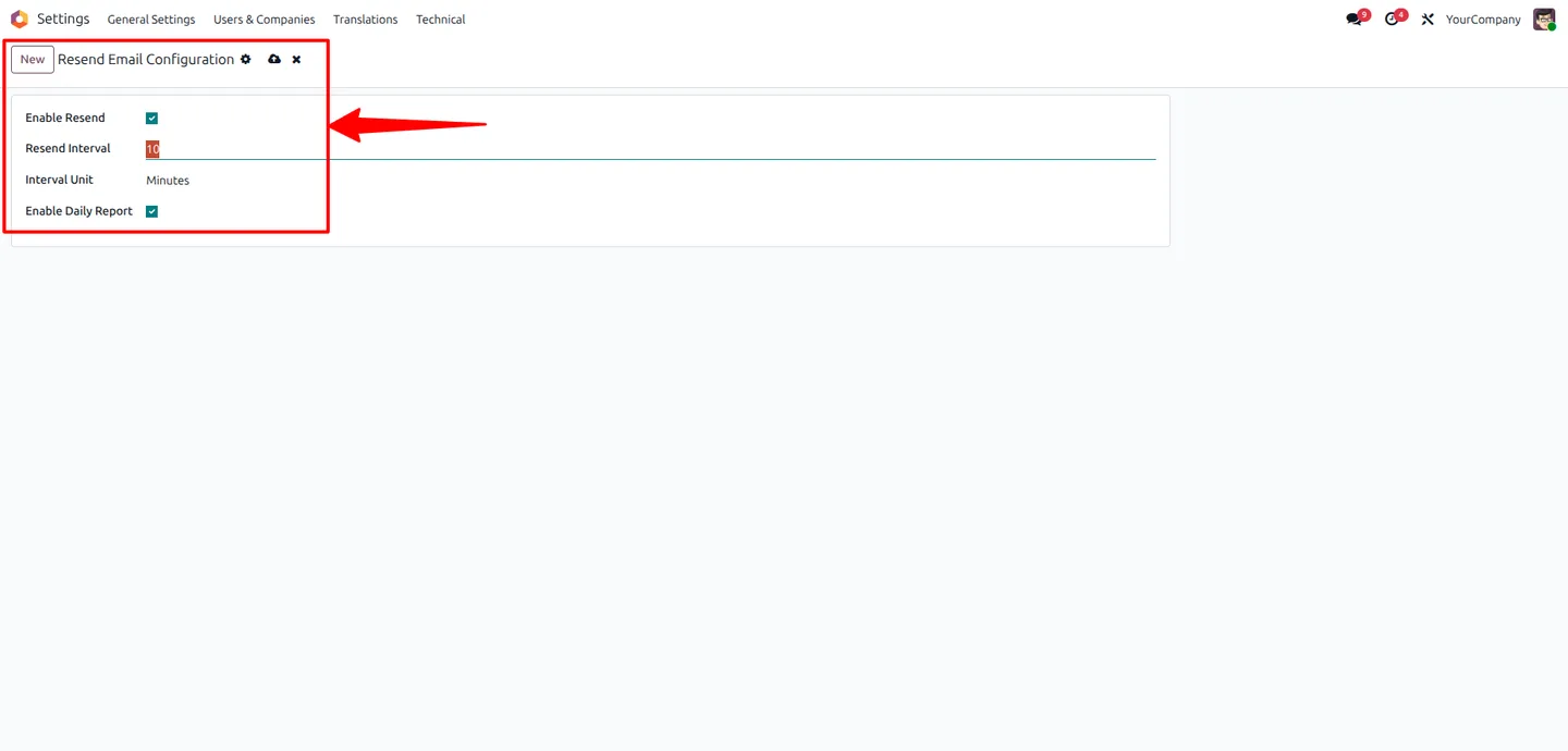Daily failed-email report listing every delivery attempt in Odoo