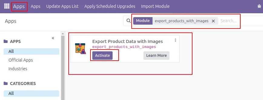 Export Product Data with Images module on the Odoo Apps store