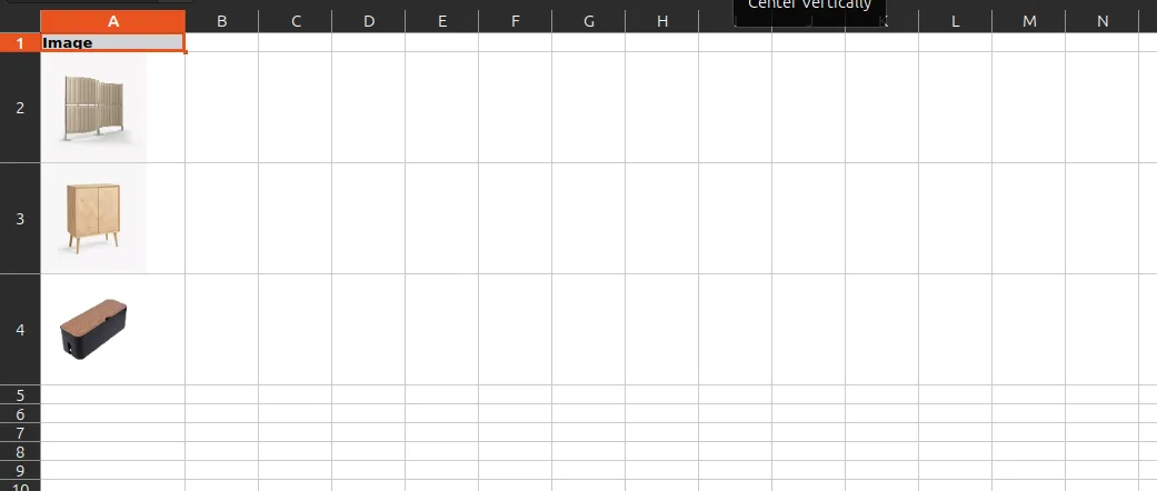 Generated Excel file showing exported Odoo product images