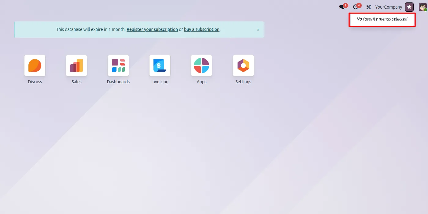 Selecting favorite menus on an Odoo user's Preferences tab