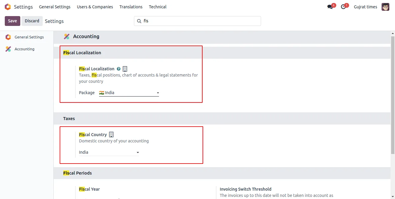 Applying fiscal localization in Odoo 17 Enterprise settings