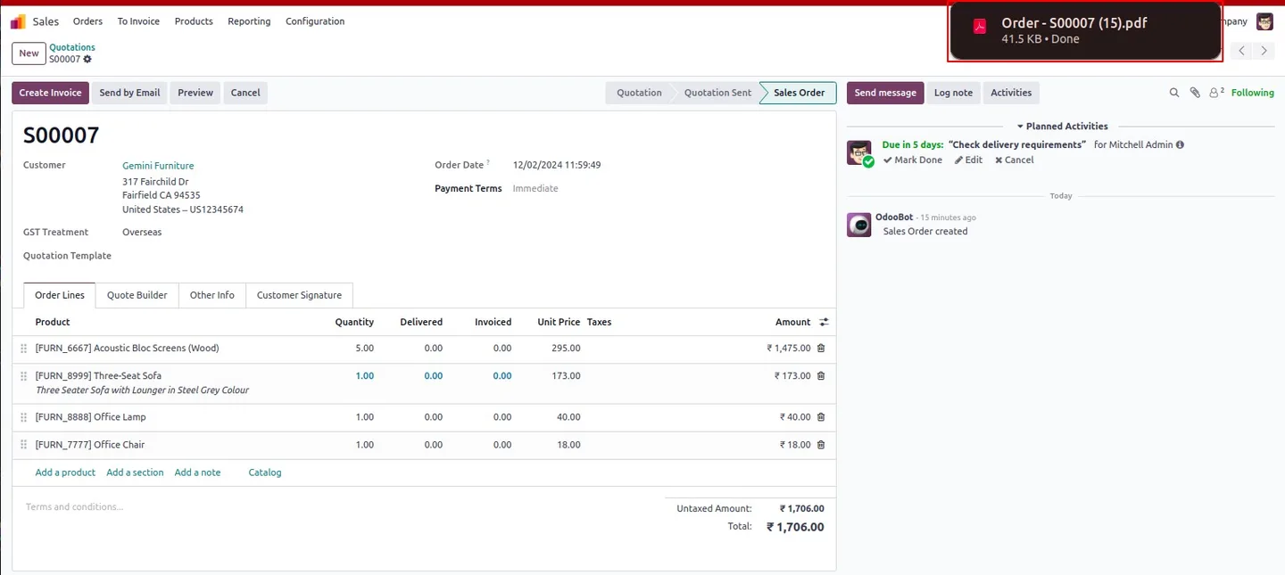 Odoo PDF report downloaded to the local device through Flexible PDF Report Actions