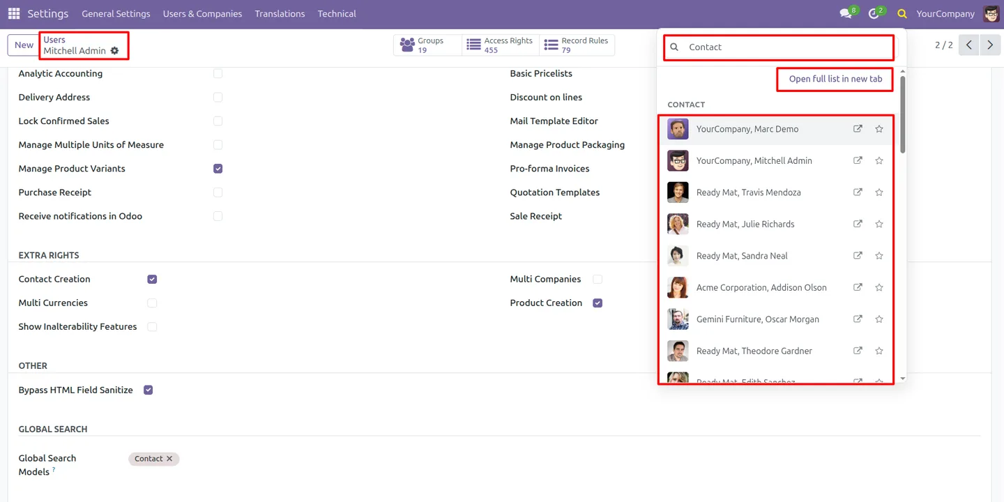 Filtering Global Search Pro results by contact with the full list shown