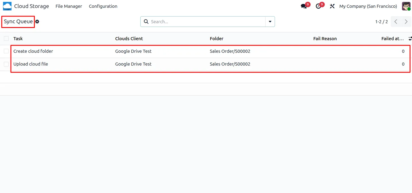 Sync queue in Odoo with a Sale Order attachment waiting to upload to Google Drive