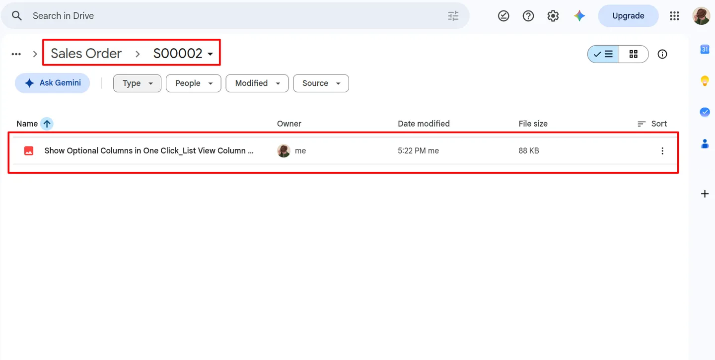 Sale Order attachment synced into its folder in Google Drive